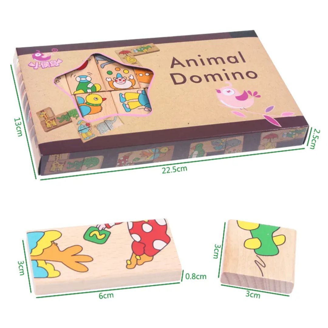 Domino din lemn cu animale colorate