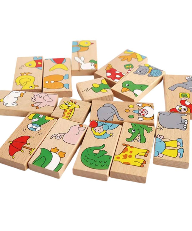 Domino din lemn cu animale colorate