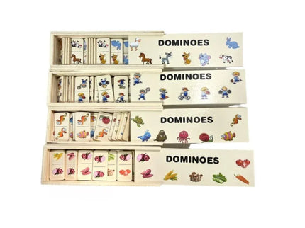 Domino din lemn, 5 tematici, 28 de piese - Bebeboo - Totul pentru copii. Jucării, Hăinuțe, Perne, Mobilier, Textile
