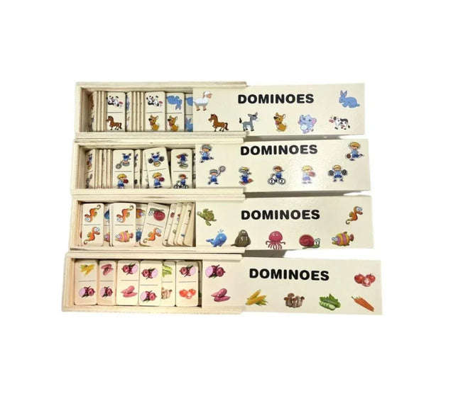 Domino din lemn, 5 tematici, 28 de piese - Bebeboo - Totul pentru copii. Jucării, Hăinuțe, Perne, Mobilier, Textile