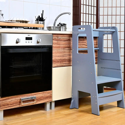 Turn de Invatare pentru Copii - Inaltator de tip Learning Tower cu Treapta de urcare antiderapanta si Balustrade de Protectie