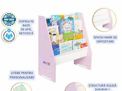 Raft de Carti pentru Copii, Organizator cu etajere din textil, pentru depozitare jucarii, carti si caiete. Mobilier din Lemn MDF, 71.5 x 62 x 30 cm - Bebeboo - Totul pentru copii. Jucării, Hăinuțe, Perne, Mobilier, Textile