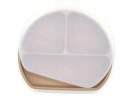 Farfurie diversificare bebelusi, cu capac - Khaki, silicon, 6 luni+