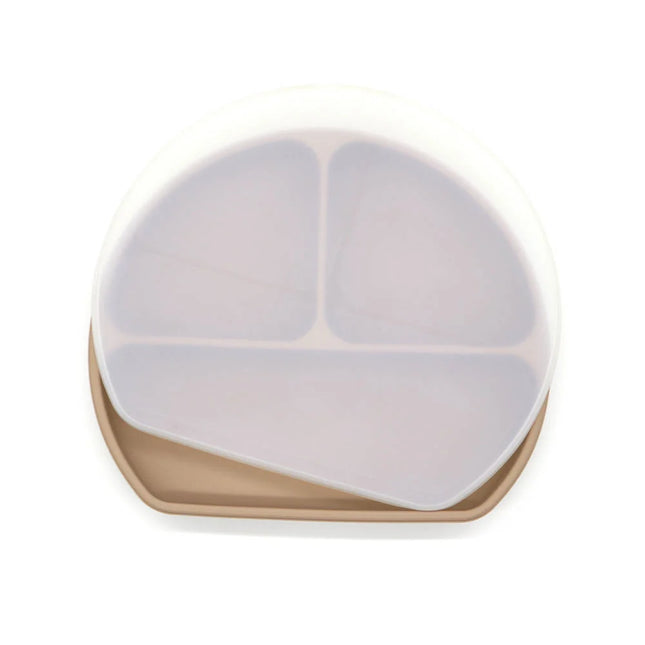 Farfurie diversificare bebelusi, cu capac - Khaki, silicon, 6 luni+