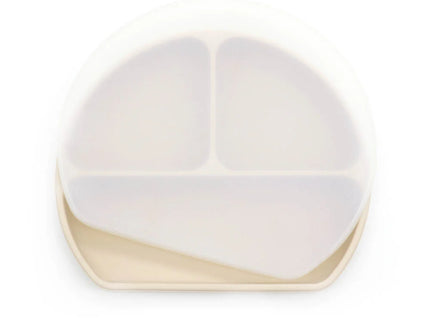 Farfurie diversificare bebelusi, cu capac - Beige, silicon, 6 luni+