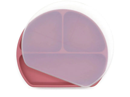Farfurie diversificare bebelusi, cu capac - Dark Pink, silicon, 6 luni+