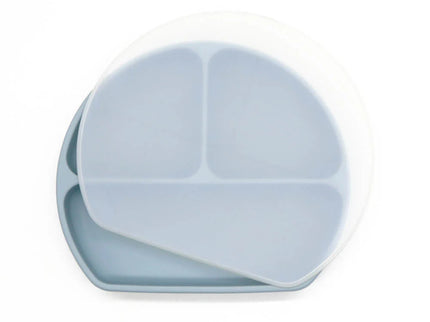 Farfurie diversificare bebelusi, cu capac - Dusty Blue, silicon, 6 luni+