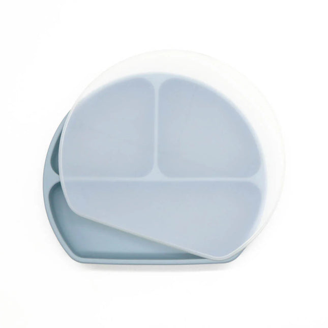 Farfurie diversificare bebelusi, cu capac - Dusty Blue, silicon, 6 luni+