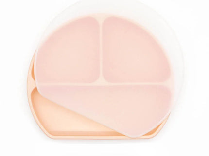 Farfurie diversificare bebelusi, cu capac - Peach, silicon, 6 luni+