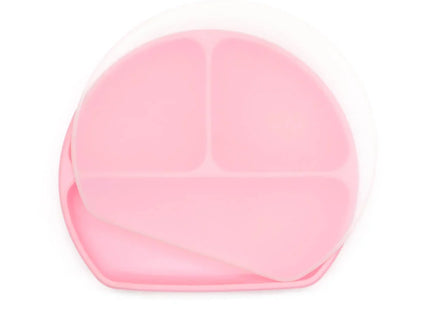 Farfurie diversificare bebelusi, cu capac - Pink, silicon, 6 luni+