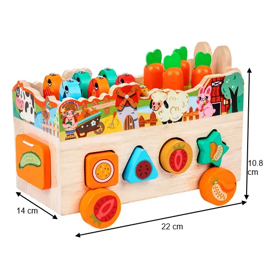 Mașinuță Interactivă din Lemn – Fermă Montessori cu 8 Activități Educaționale