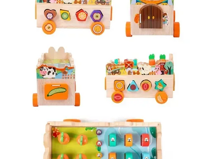 Mașinuță Interactivă din Lemn – Fermă Montessori cu 8 Activități Educaționale - Bebeboo - Totul pentru copii. Jucării, Hăinuțe, Perne, Mobilier, Textile