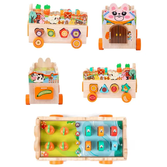 Mașinuță Interactivă din Lemn – Fermă Montessori cu 8 Activități Educaționale