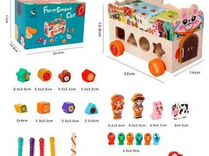 Mașinuță Interactivă din Lemn – Fermă Montessori cu 8 Activități Educaționale - Bebeboo - Totul pentru copii. Jucării, Hăinuțe, Perne, Mobilier, Textile