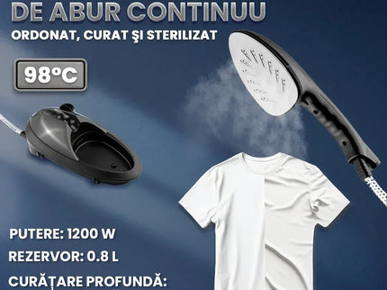 Fier de Calcat Profesional cu Aburi 2 in1 M3, Steamer vertical de 1200W Detasabil si Portabil, Statie de Calcat si Masa Calcator pentru Hainele copiilor fara Cute, Rezervor aparat 0.8 L pentru 30 min de lucru, 25g/ min Debit Abur, Negru - Bebeboo - Totul pentru copii. Jucării, Hăinuțe, Perne, Mobilier, Textile