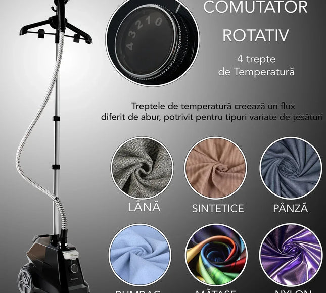 Statie de calcat profesionala pentru hainele delicate ale copiilor. Fier de Calcat Vertical cu aburi, Steamer model R3 de 2200W cu 4 trepte de putere. Rezervor aparat 3L, pentru 65 min de lucru, 45g/min abur continuu. - Bebeboo - Totul pentru copii. Jucării, Hăinuțe, Perne, Mobilier, Textile