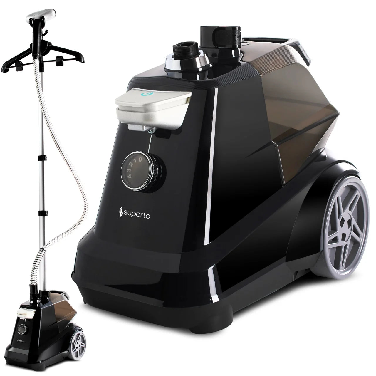 Statie de calcat profesionala pentru hainele delicate ale copiilor. Fier de Calcat Vertical cu aburi, Steamer model R3 de 2200W cu 4 trepte de putere. Rezervor aparat 3L, pentru 65 min de lucru, 45g/min abur continuu.