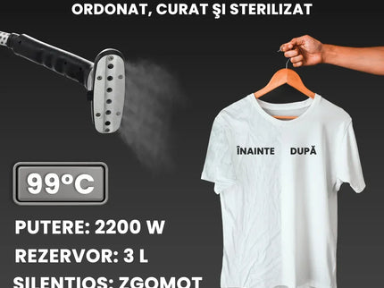Fier de Călcat Vertical cu Aburi – Igienizare și Netezire Rapidă, 2200W. Steamer model R3 cu 4 trepte de putere. Rezervor aparat 3L, pentru 65 min de lucru, 45g/min abur continuu, Alb - Bebeboo - Totul pentru copii. Jucării, Hăinuțe, Perne, Mobilier, Textile