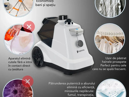 Fier de Călcat Vertical cu Aburi – Igienizare și Netezire Rapidă, 2200W. Steamer model R3 cu 4 trepte de putere. Rezervor aparat 3L, pentru 65 min de lucru, 45g/min abur continuu, Alb - Bebeboo - Totul pentru copii. Jucării, Hăinuțe, Perne, Mobilier, Textile