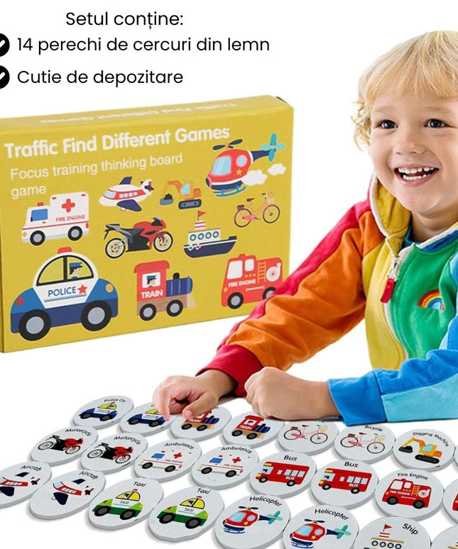 Găsește vehiculele pereche, Joc de memorie, 24 piese