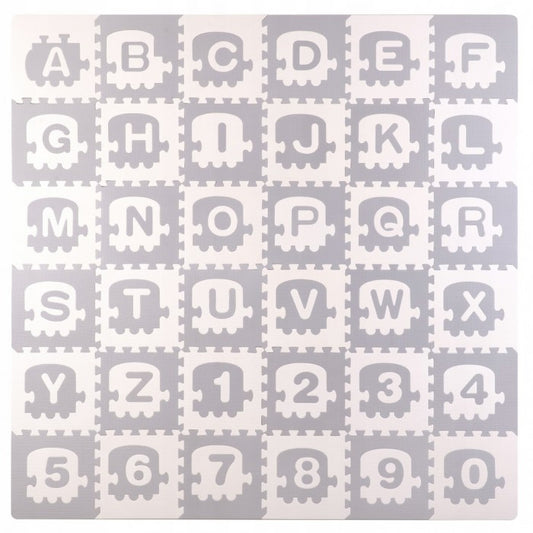 Salteluta de joaca 180 x 180 cm cu litere si cifre Ricokids 7488 - Trenulet Gri