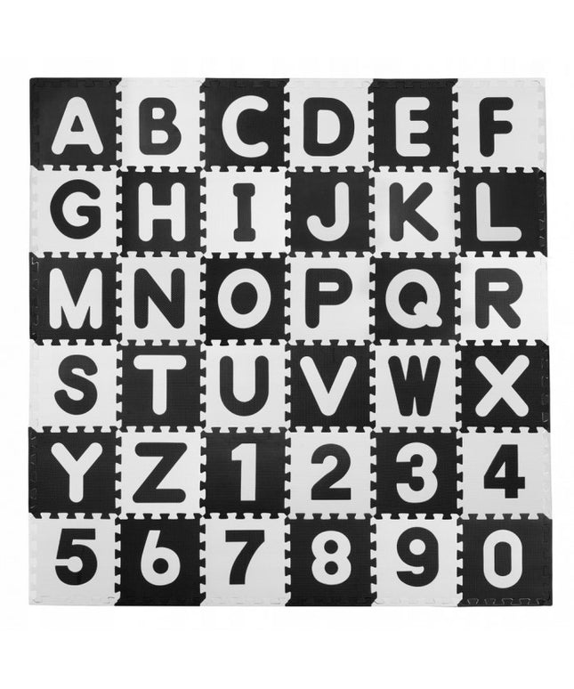 Salteluta de joaca 180 x 180 cm cu litere si cifre Ricokids 7493 - Alb - Negru