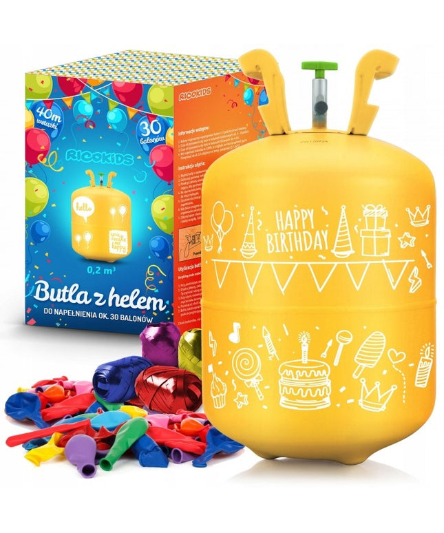 Cilindru cu heliu 0.20 m3 cu 30 de baloane si 40m panglica Ricokids 799000