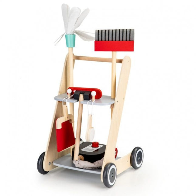 Antemergator din lemn XXL cu aspirator si elemente pentru curatenie Ecotoys 4404