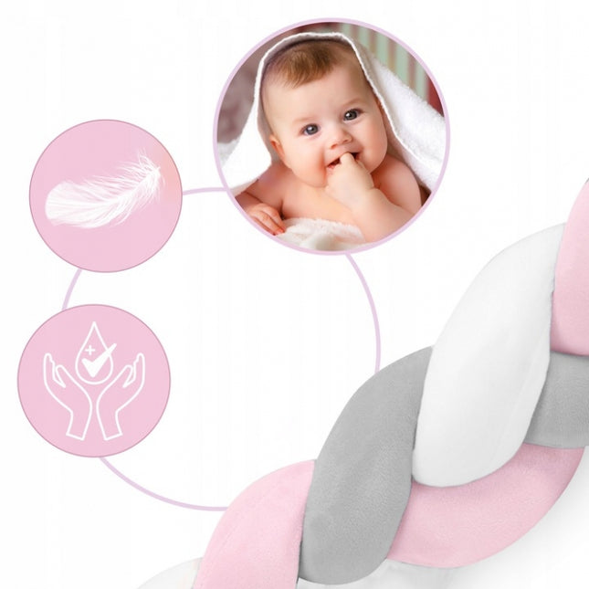 Protectie laterala pentru patut, impletita, 3 m, Ricokids 722103 - Roz
