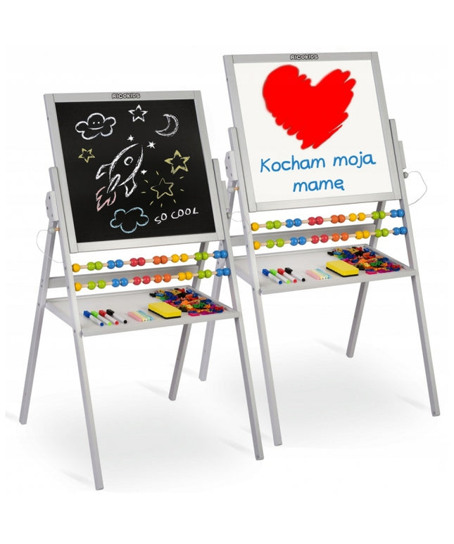 Tabla educationala cu doua fete si accesorii Ricokids RK-800, 101 x 54 x 55 cm, Gri