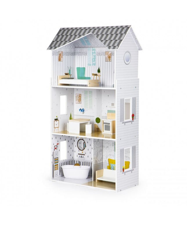 Casuta de papusi inalta din lemn cu mobilier, casuta lui Grace, Ecotoys 8210