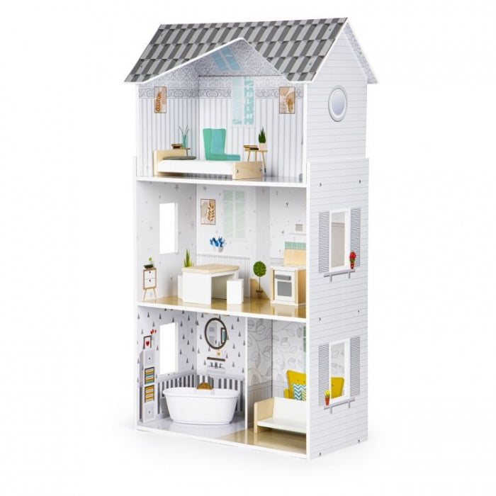 Casuta de papusi inalta din lemn cu mobilier, casuta lui Grace, Ecotoys 8210