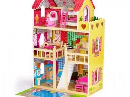 Casuta de papusi inalta din lemn cu mobilier si piscina, Ecotoys W06A333E - Bebeboo - Totul pentru copii. Jucării, Hăinuțe, Perne, Mobilier, Textile