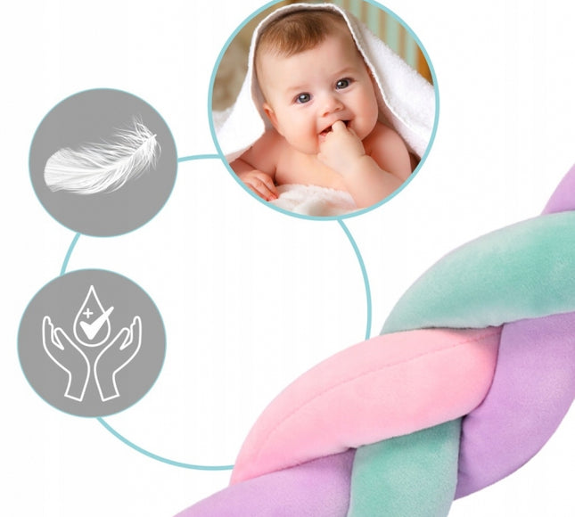 Protectie laterala pentru patut, impletita, 3 M, Ricokids 722106 - Roz - Mov - Turcoaz