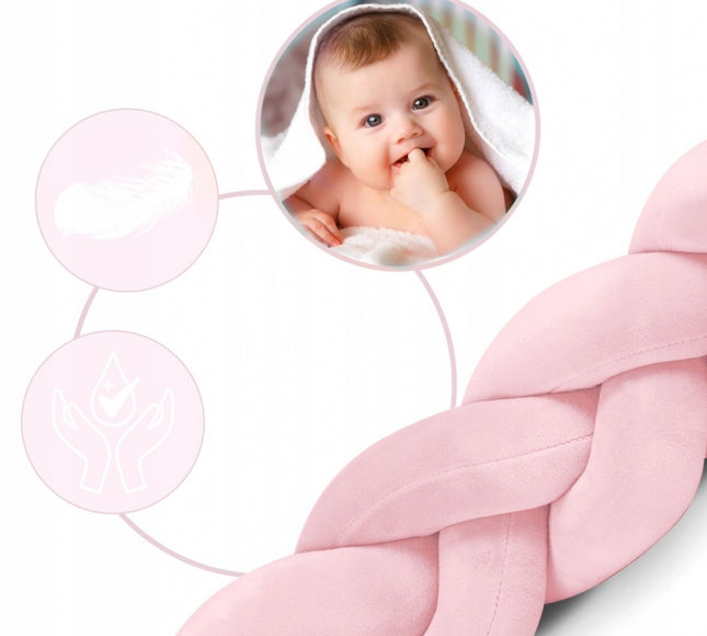 Protectie laterala pentru patut, impletita, 3 M, Ricokids 722113 - Roz deschis