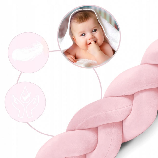 Protectie laterala pentru patut, impletita, 3 M, Ricokids 722113 - Roz deschis