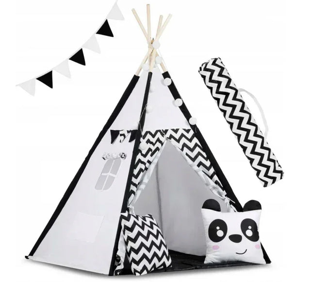 Cort de joaca pentru copii cu ghirlanda,lumini si 2 pernite Ricokids 740005, 120 X 120 X 165 cm - Panda - Resigilat - Bebeboo - Totul pentru copii. Jucării, Hăinuțe, Perne, Mobilier, Textile