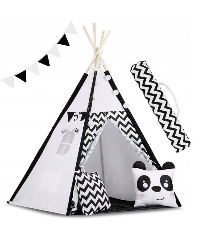 Cort de joaca pentru copii cu ghirlanda,lumini si 2 pernite Ricokids 740005, 120 X 120 X 165 cm - Panda - Resigilat