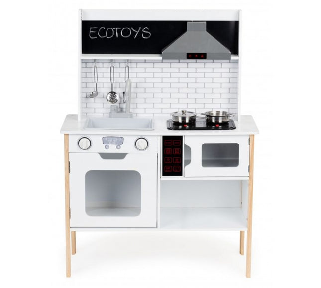 Bucatarie din lemn cu sunete, accesorii si LED-uri Ecotoys PLK537