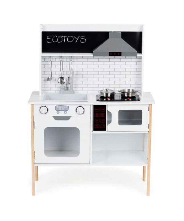 Bucatarie din lemn cu sunete, accesorii si LED-uri Ecotoys PLK537