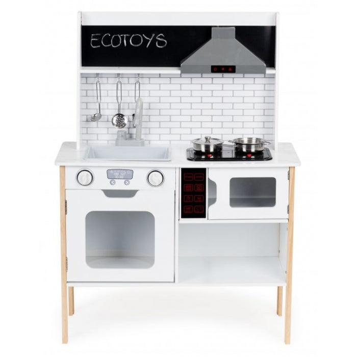 Bucatarie din lemn cu sunete, accesorii si LED-uri Ecotoys PLK537
