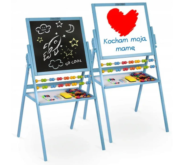 Tabla educationala cu doua fete si accesorii Ricokids RK-800, 101 x 54 x 55 cm, Albastru - Bebeboo - Totul pentru copii. Jucării, Hăinuțe, Perne, Mobilier, Textile
