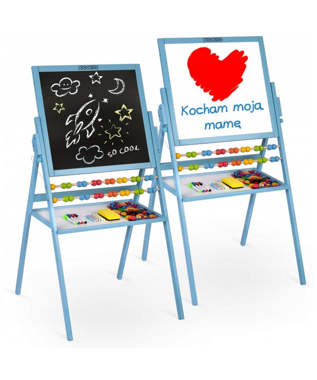 Tabla educationala cu doua fete si accesorii Ricokids RK-800, 101 x 54 x 55 cm, Albastru