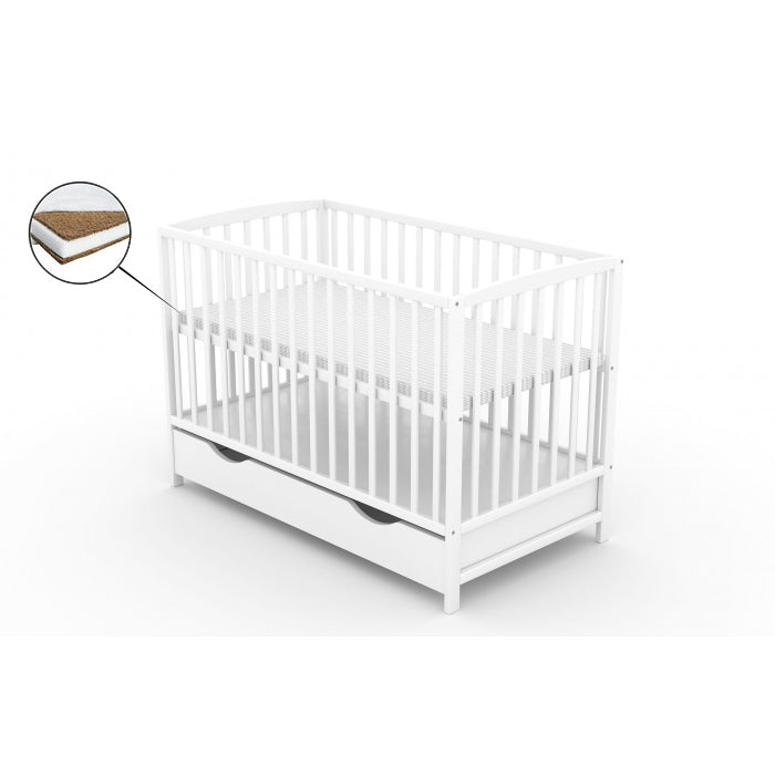 Patut cu sertar VESSANTI ARES - Alb + Saltea Cocos 10 cm