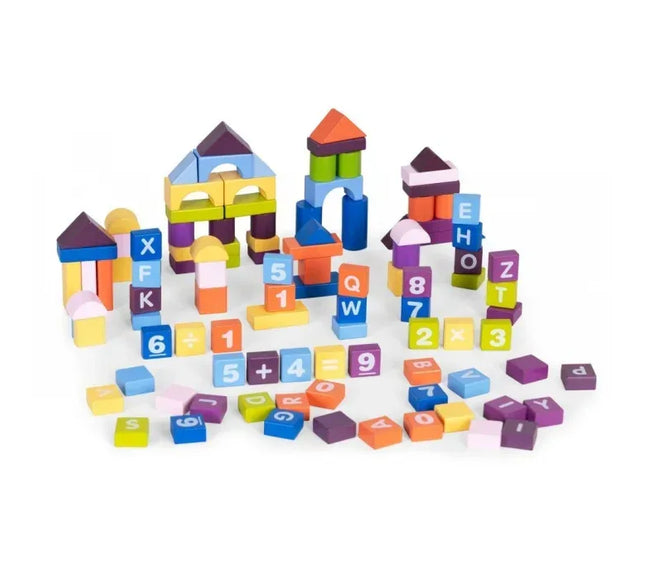 Set educational cu blocuri din lemn, 108 piese, Ecotoys ME434 - Bebeboo - Totul pentru copii. Jucării, Hăinuțe, Perne, Mobilier, Textile