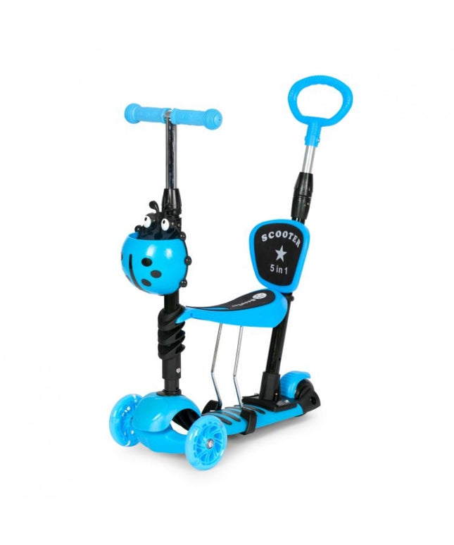 Trotineta 5 in 1 cu sezut si 3 roti cu LED Ecotoys YM-SW-6 - Albastru