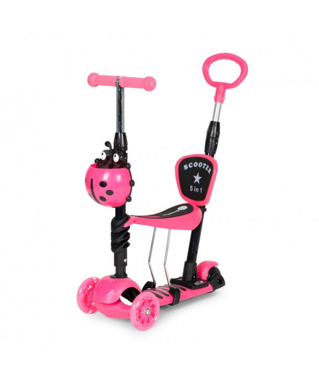 Trotineta 5 in 1 cu sezut si 3 roti cu LED Ecotoys YM-SW-6 - Roz