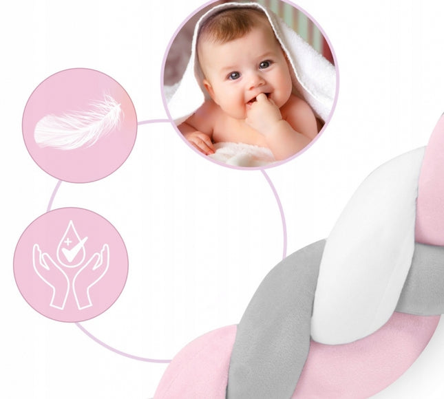 Protectie laterala pentru patut, impletita, 2 m, Ricokids 722003 - Roz