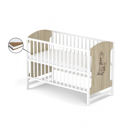 Patut fara sertar VESSANTI MILO GIRAFA - Stejar cu alb + Saltea Cocos 10 cm