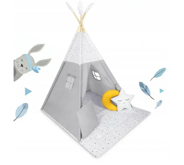 Cort de joaca pentru copii cu salteluta si 3 pernite Nukido 116 x 116 x 165 cm - Gri - Bebeboo - Totul pentru copii. Jucării, Hăinuțe, Perne, Mobilier, Textile